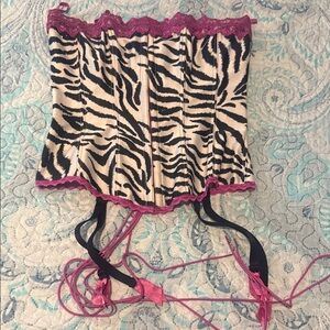 Frederick's of Hollywood Zebra Print Corset with Pink Accents